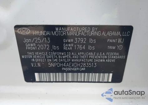 2013 Hyundai Elantra Limited z USA, uszkodzony, nr VIN 5NPDH4AEXDH283513